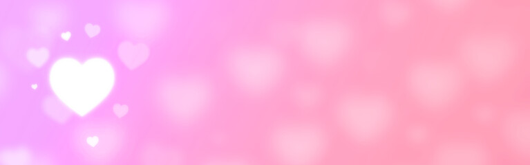 Bright and shiny hearts on fuchsia and rose pink background banner with copy space for text.