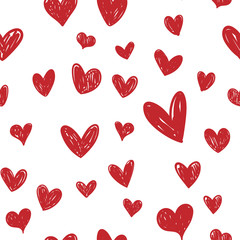 Heart doodles seamless pattern. Hand drawn love symbols, valentine's day hearts texture.