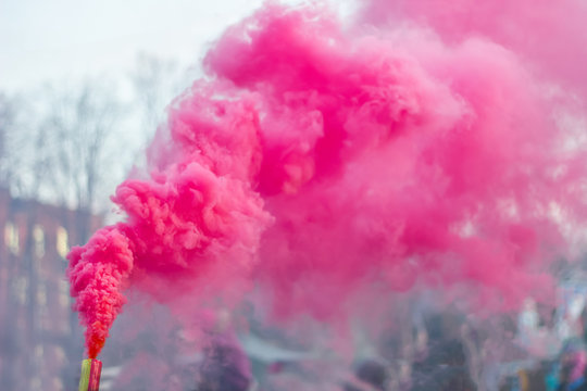 festival of colored smoke pink smoke bomb