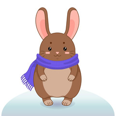 Winter vector illustration with cute rabbit.