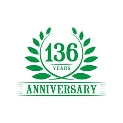 136 years logo design template. One hundred thirty sixth anniversary vector and illustration.