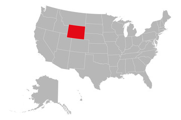 Wyoming state highlighted on USA political map vector illustration. Gray background