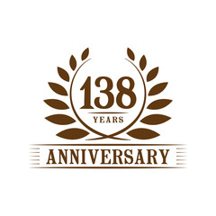 138 years logo design template. One hundred thirty eighth anniversary vector and illustration.