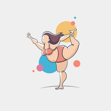 Vector colorful illustration with body positive model. Poster on the theme of beauty and self acceptance. Curvy woman dressed in swimwear. Female cartoon character