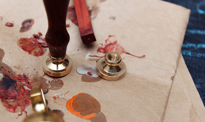 Vintage notary stamp with wax seal.