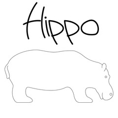 hippo cartoon, vector illustration,lining draw