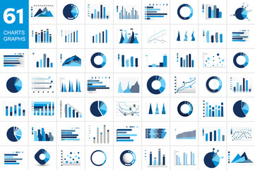 Mega set of charst, graphs. Blue color. Infographics business elements.