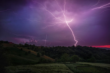 Thunder storm and lightning hitting ground