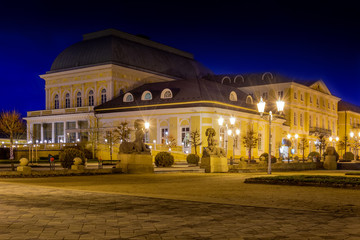 Great spa town Františovy Lázně (Franzensbad) at evening