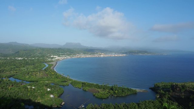 View over Bahia de Miel towards city and El Yunque Mountain, Baracoa, Guantanamo Province, Cuba