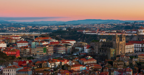 Aerial View of Porto Portugal during Sunset