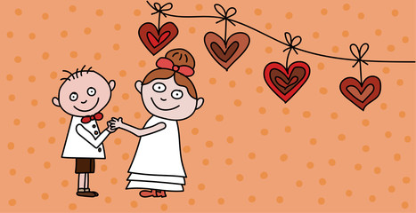 Wedding couple holding hands handdrawn illustration