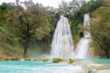 Fototapeta na wymiar Amazing waterfall in the middle of san luis potosi, Mexico