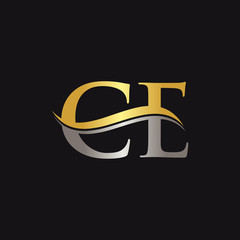 Initial Gold And Silver letter CE Logo Design with black Background. CE Logo Design.