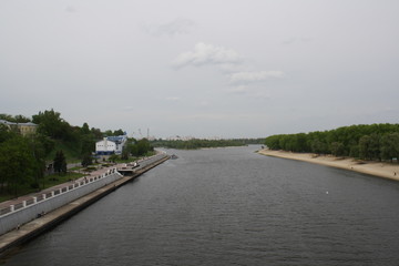 city park on the river Sozh, summer day