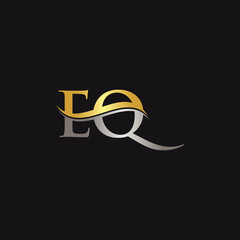 Initial EQ Letter Linked Logo Business Vector Template. Gold And Silver letter EQ Logo Design