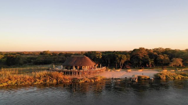 Aerial shot of african lodge in Savannah in Namibia