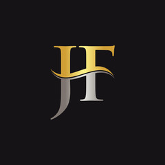 Initial Gold And Silver letter JF Logo Design with black Background. Abstract Letter JF logo Design