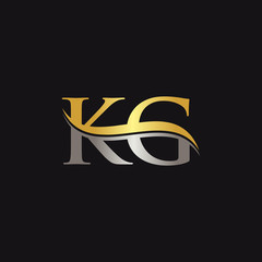 Initial Gold And Silver letter KG Logo Design with black Background. Abstract Letter KG logo Design