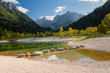 Alpine Lake Jasna in autumn in Slovenia