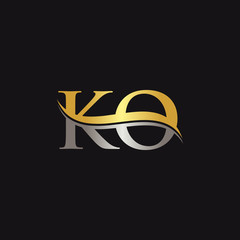 Initial Gold And Silver letter KO Logo Design with black Background. Abstract Letter KO logo Design