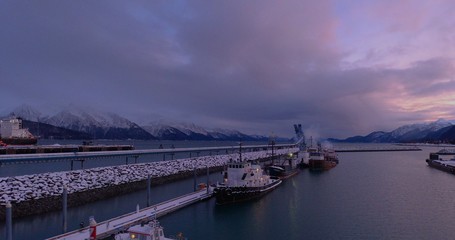 Work boats tied up for the winter in Alaska 