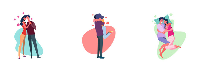 Set of happy young couple in love