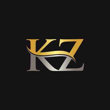 Initial Gold And Silver letter KZ Logo Design with black Background. Abstract Letter KZ logo Design