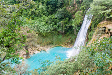 Amazing waterfall in san luis potosi, Mexico, seen from above