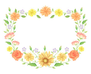 Fototapeta na wymiar Floral frame colorful and beautiful rose flowers and leaves template decoration.