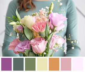 Woman with bouquet of beautiful flowers, closeup