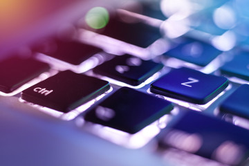 Undo button key combo shortcut, control Z on computer keyboard close up