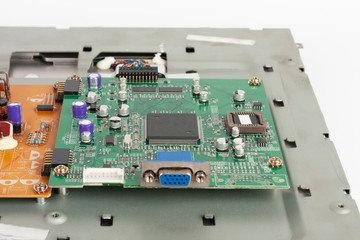 Printed circuit board of LCD monitor,  board with chips and D-Sub connector