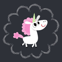 Cute magic unicorn character isolated on black.