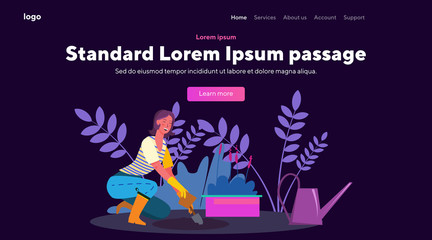 Happy casual woman working in garden