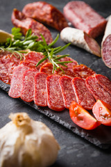 Cured pork and beef sausages