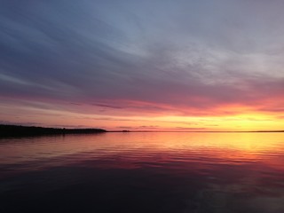 sunset red Karelia vacation summer lake ripples fishing picnic