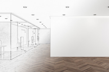 Hand drawn coworking office interior.