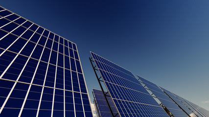 Obraz premium Solar Panels Under Cloudless Sky 3D Rendering