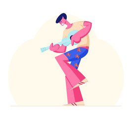 Full Height Young Man Playing Ukulele Guitar Isolated on White Background