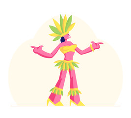 Girl Wearing Festival Costume with Feathers Dancing at Carnival in Rio De Janeiro