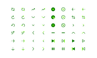 Application toolbar icons. Flat bicolor icons use green and gray colors. Vector images isolated on a white background