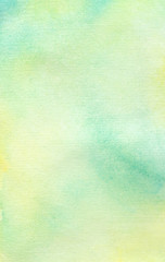 Watercolor background in green, yellow colors. Raster. Hand drawn gradient.