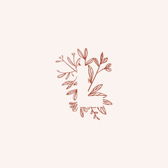 Negative space letter with flowers vector illustration. Isolated letter L made of flowers in elegant style. Outline of the seventh letter of alphabet with thin floral background