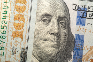 One hundred US dollars close-up. Very detailed picture of American money.