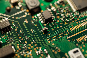 electronic computer board, microchip close up