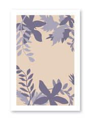 Abstract floral botanical organic shapes in natural colors: biege, brown, dark blue and grey. Template of trendy contemporary style collage for flyer, card, brochure and social media post.