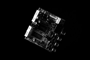 dvd player small circuit board on dark background front view