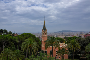 View of church and city skyline