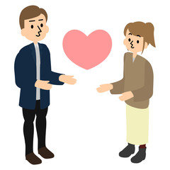 アイソメ男女ハートを送る
